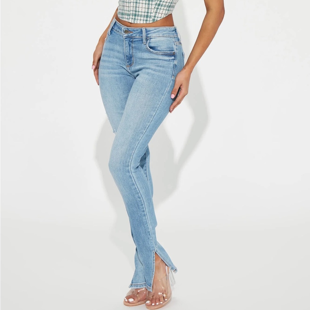 Fashion Nova Serendipity Side Slit Soft Stretch Jeans - Light Wash